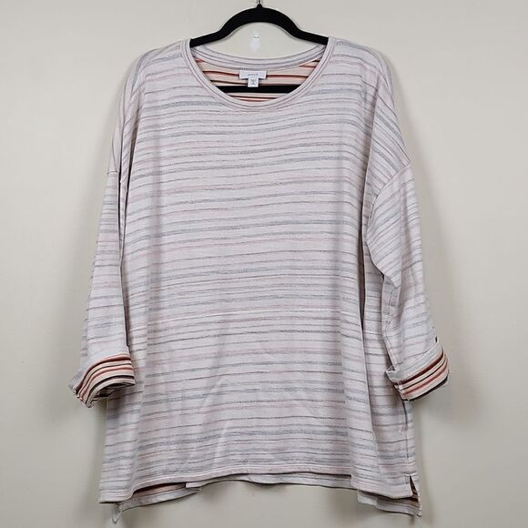 J. Jill Purejill Bisque Lovely Stripe Inside Out Oversized Shirt - Picture 9 of 9